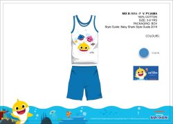   Baby Shark nyári ujjatlan gyerek pizsama - pamut pizsama - világoskék