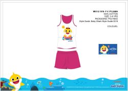   Baby Shark nyári ujjatlan gyerek pizsama - pamut pizsama - pink