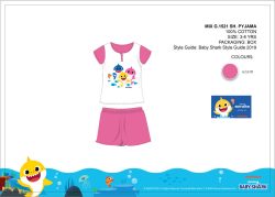   Baby Shark nyári rövid ujjú gyerek pizsama - pamut pizsama - pink