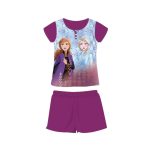   Nyári rövid ujjú gyerek pamut pizsama - Disney Jégvarázs - Anna és Elza - sötétlila - 128
