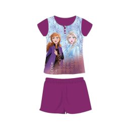   Nyári rövid ujjú gyerek pamut pizsama - Disney Jégvarázs - Anna és Elza - sötétlila - 128