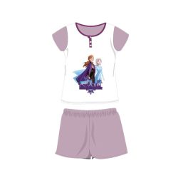   Nyári rövid ujjú gyerek pamut pizsama - Disney Jégvarázs - Anna és Elza - világoslila - 128