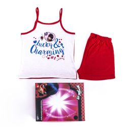   Katicabogár és Fekete Macska kalandjai kislány pamut pizsama - ujjatlan pizsama - nyári együttes - piros - 122