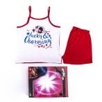   Katicabogár és Fekete Macska kalandjai kislány pamut pizsama - ujjatlan pizsama - nyári együttes - piros - 98