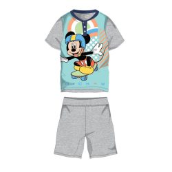   Nyári rövid ujjú gyerek pamut pizsama - Disney Mickey egér - Mickey felirattal - szürke - 116