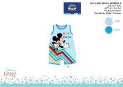   Disney Mickey egér nyári ujjatlan baba rugdalózó - Hey There felirattal - világoskék-világoskék - 0-1 hónapos babának