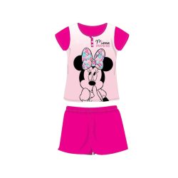   Nyári rövid ujjú gyerek pamut pizsama - Disney Minnie egér - Minnie felirattal - pink - 104