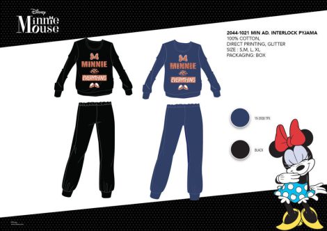 Téli pamut interlock női pizsama - Disney Minnie egér - Minnie Everything felirattal - fekete - XL