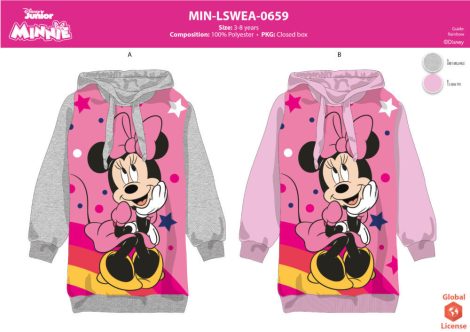 Disney Minnie egér kapucnis pulóver kislányoknak - világosrózsaszín - 128 Disney Minnie egér kapucnis pulóver kislányoknak - világosrózsaszín - 128