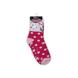   Csúszásgátlós gyerek bokazokni - Minnie egér - teliplüss- pöttyös - pink-fehér - 23-26