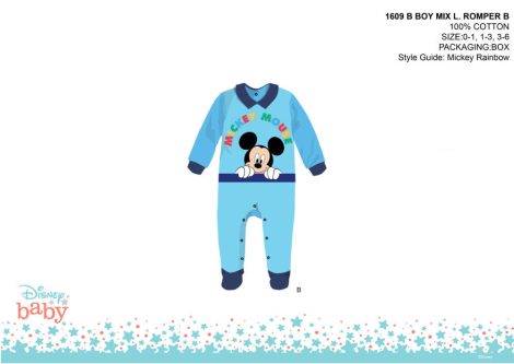 Disney Mickey egér baba rugdalózó - galléros - világoskék-sötétkék - 1-3 hónapos babának
