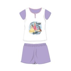  Nyári rövid ujjú gyerek pamut pizsama - Disney Hercegnők - Trust your heart felirattal - világoslila - 104