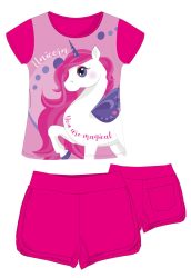   Unikornis pamut nyári együttes - póló-rövidnadrág szett - pink - 128