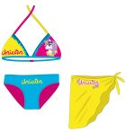   Unikornis fürdőruha szett - bikini háromszög felsőrésszel+szoknya kislányoknak - türkizkék-pink-sárga - 110
