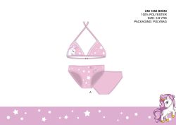   Unikornis kétrészes fürdőruha kislányoknak - bikini háromszög felsőrésszel - világosrózsaszín - 116