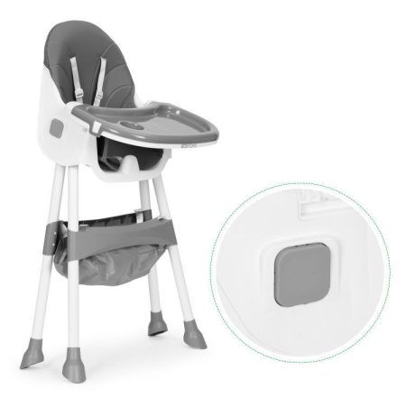 Gyerek etetőszék tálcával és kosárral 5 pontos biztonsági övvel szürke