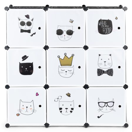 Macskás játéktároló szekrény, grafit színű 110x37x110 cm