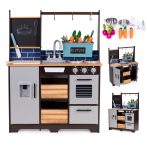   Fából készült konyha gyerekeknek veteményeskerttel és kiegészítőkkel