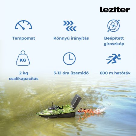 Etetőhajó X2 GPS hátrakidobós terepmintás zöld